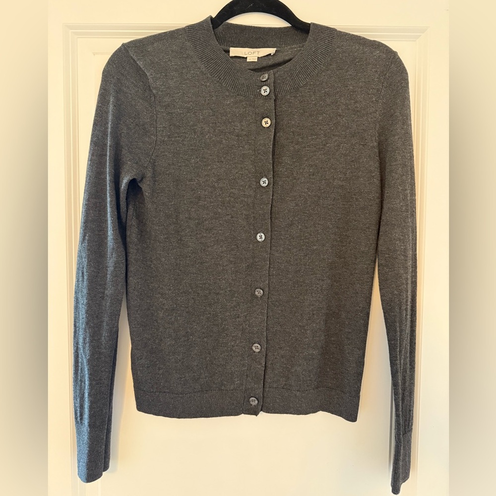 LOFT Charcoal Button-Up Cardigan Size XS Wool